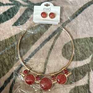Mia Collection Chunky Gold Orange Gem Choker Chain Necklace Earring Set Costume